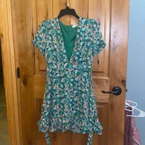 Green V-Cut dress with flowers